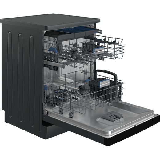 Beko CornerIntense™ Standard Dishwasher - Anthracite - Door open racks out