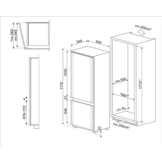 Smeg Integrated Fridge Freezer - Silver - Dimensions