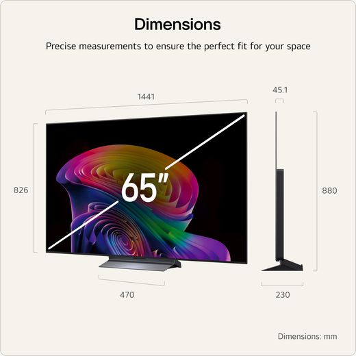 LG evo AI C6 65" 4K Ultra HD OLED Smart TV - Annotation - Dimesons shot