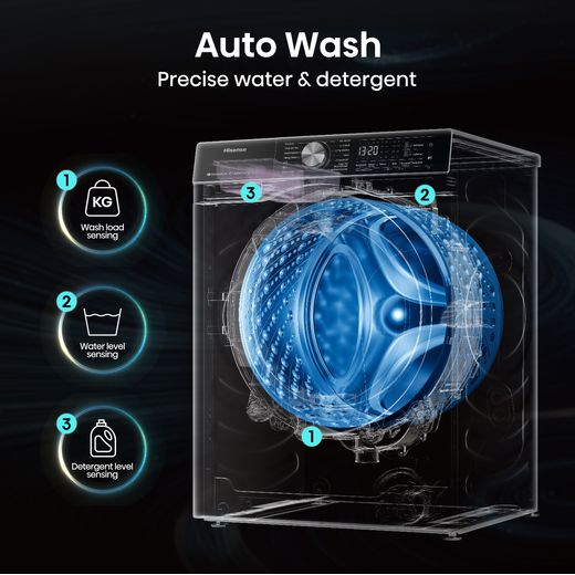 Hisense WF5S1245BB 12kg Washing Machine with 1400 rpm - Black - Annotation - Auto wash shot