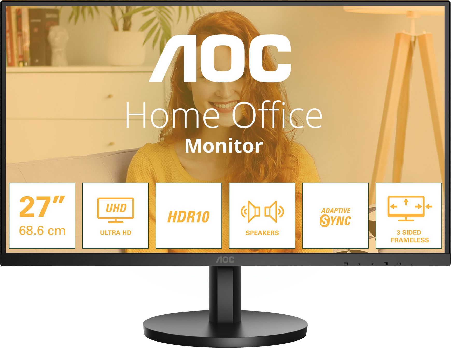 AOC 27-inch 4K UHD LCD Monitor - IPS Panel - 60Hz - 4ms Response Time - Black