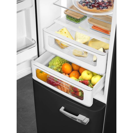 Smeg 50's Style FAB32LBL6UK 197cm 60/40 Frost Free Fridge Freezer - Black - Close up drawer shot