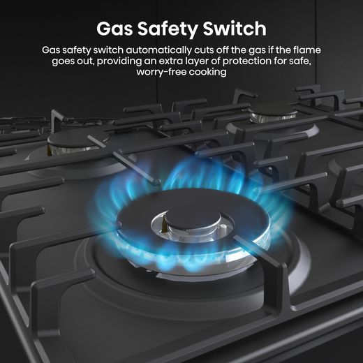 Hisense GM663BHF 60cm Gas Hob - Black - Annotation - gas safety switch shot 