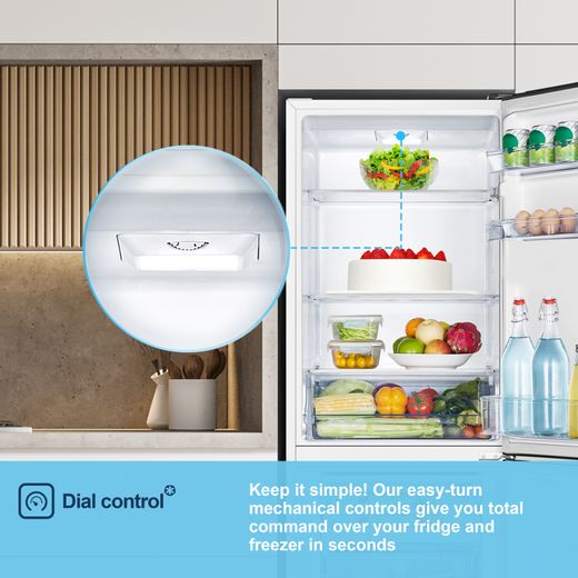 Fridgemaster MC55240E 174cm 50/50 Fridge Freezer - White - Annotation - Dial control