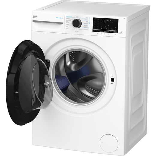 Beko BM5WT6943TW 9kg WiFi Connected Washing Machine with 1400 rpm - White - left perspective with door open shot 