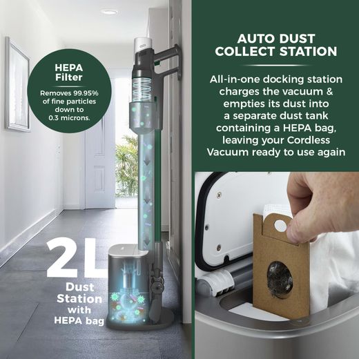 Tower VL220 Cyclone Dust Station T527102 Upright Vacuum Cleaner - Annotation - hepa filter and auto suction shot