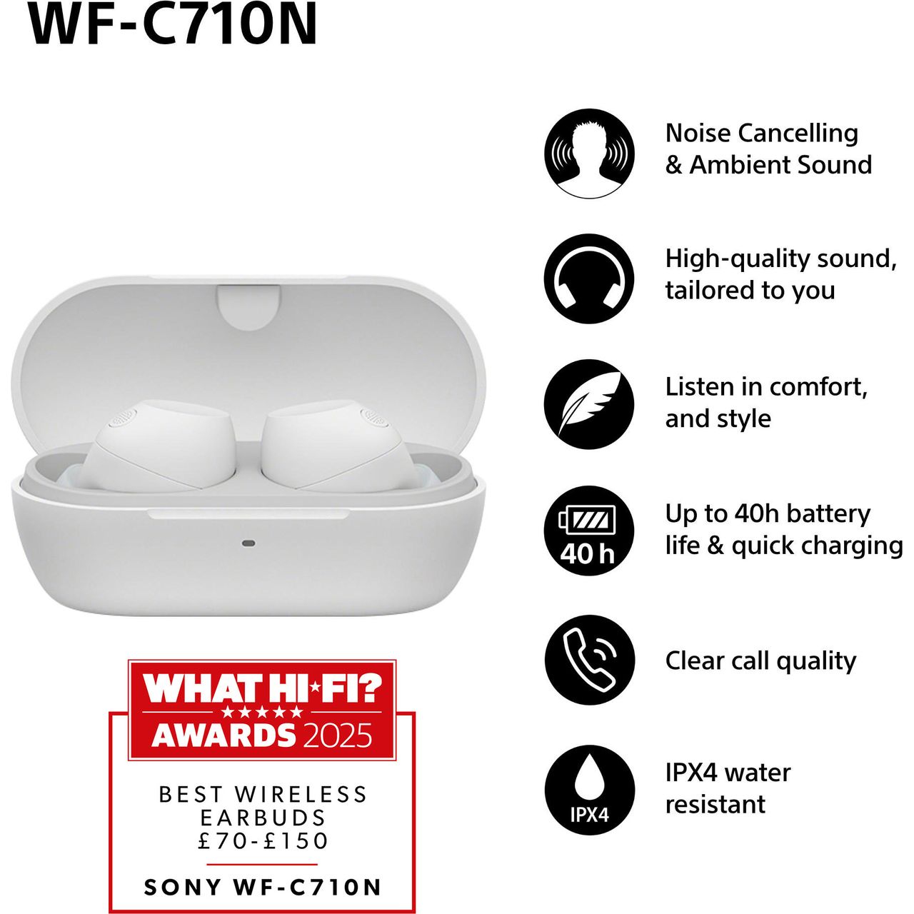 Sony True Wireless Noise Cancelling Earbuds - White