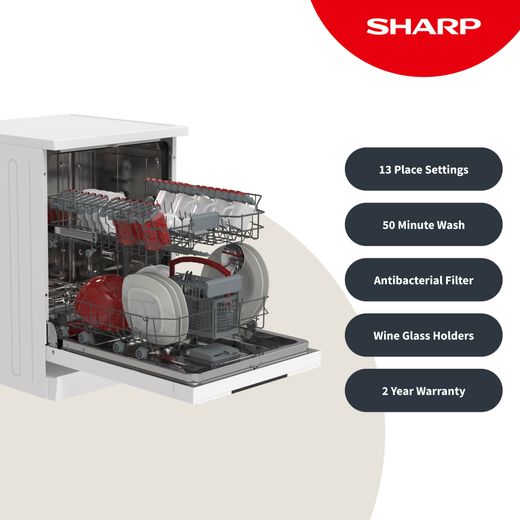 Sharp Standard Dishwasher - White - Annotation - Features