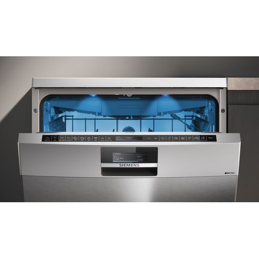 Siemens IQ-700 Standard Dishwasher - Brushed Steel - Close up in kitchen shot