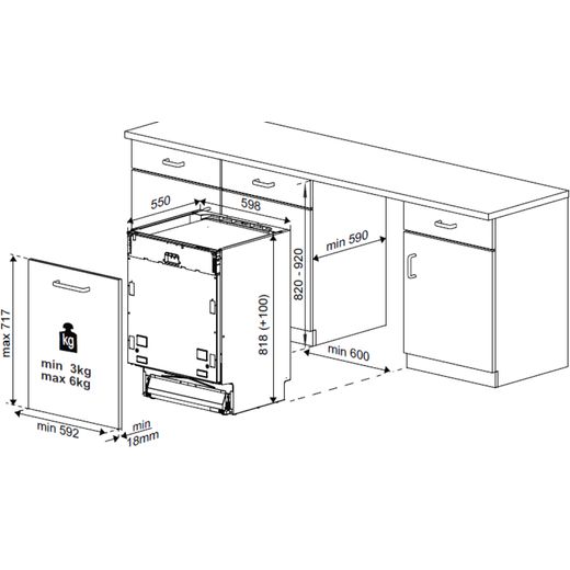 Beko Fully Integrated Standard Dishwasher - Black - Annotation - Dimension shot