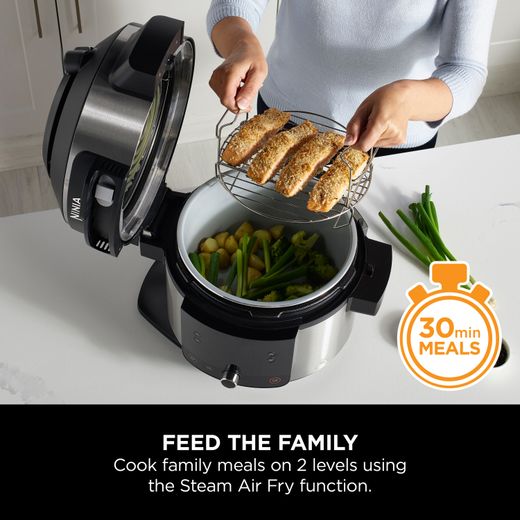 Ninja Foodi 11-in-1 SmartLid OL550UK 6 Litre Multi Cooker With Air Fryer Function - Stainless Steel / Black - Annotation - Feed the family