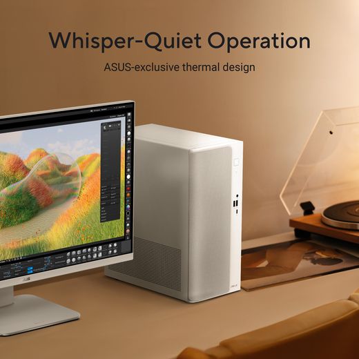 Asus V500 Mini Tower V501MV-W521H34W Tower - Intel® Core™ 5, 512GB SSD, 2026 16 GB RAM - White - annotation - quiet operation shot