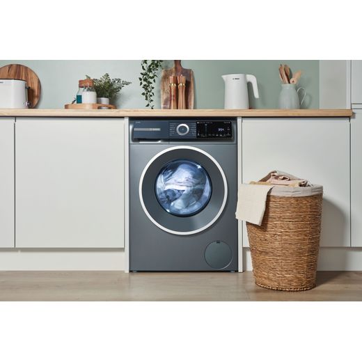 Bosch Series 6 i-Dos WGH254ARGB 10kg WiFi Connected Washing Machine with 1400 rpm - Graphite - machine in kitchen shot