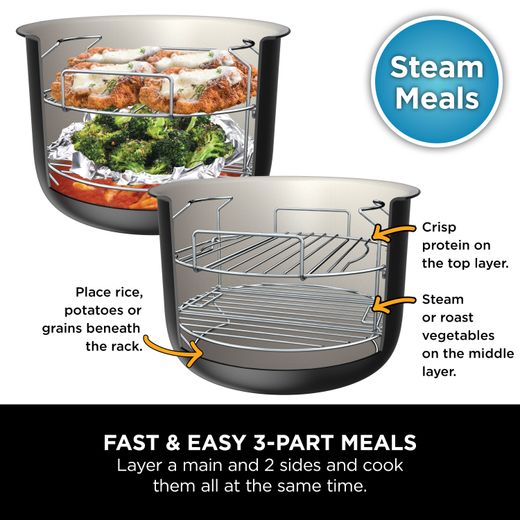 Ninja Foodi Max 15-in-1 SmartLid OL750UK 7.5 Litre Multi Cooker With Air Fryer Function - Stainless Steel / Black - Annotation - 3-part meals