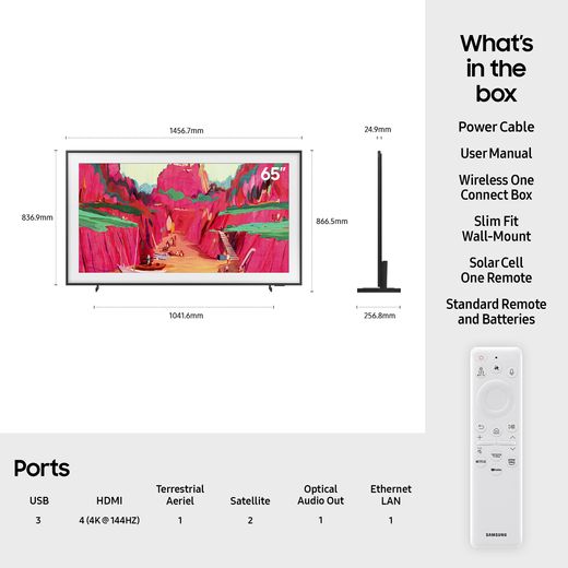 Samsung The Frame Pro Art Mode 65" 4K Ultra HD QLED Smart TV [2025] - Dimensions