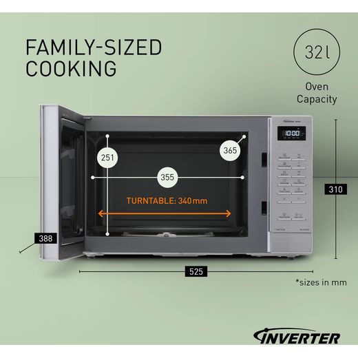 Panasonic NN-ST68QSBPQ 32 Litre 31cm High, Freestanding Small - Stainless Steel - Annotation - family sized cooking shot
