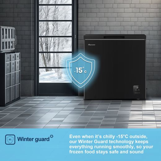 Fridgemaster MCF200EB Chest Freezer - Black - Annotation - Winter Guard