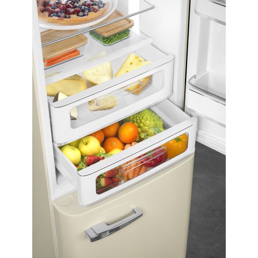 Smeg FAB32RCR6UK 197cm Frost Free Fridge Freezer - Cream - Close up drawer full shot
