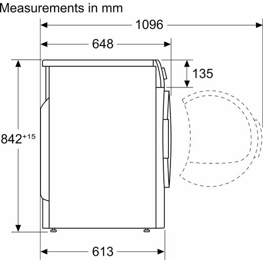 Bosch Series 6 WQH246DRGB 9Kg Heat Pump Tumble Dryer - Cast Iron Grey - Annotation - dimension shot