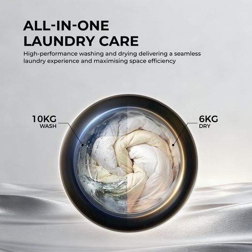 Haier Series 8 HWDB10B14858U1UK Wifi Connected Integrated 10Kg / 6Kg Washer Dryer with 1400 rpm - White - Annotation - all in one shot