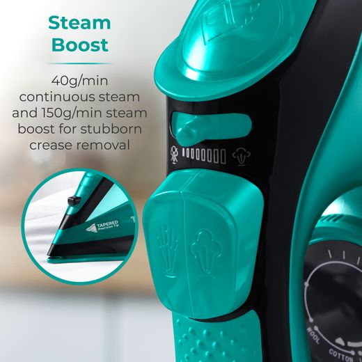 Tower T22008TL 2400 Watt Iron -Teal - Annotation - Steam boost shot