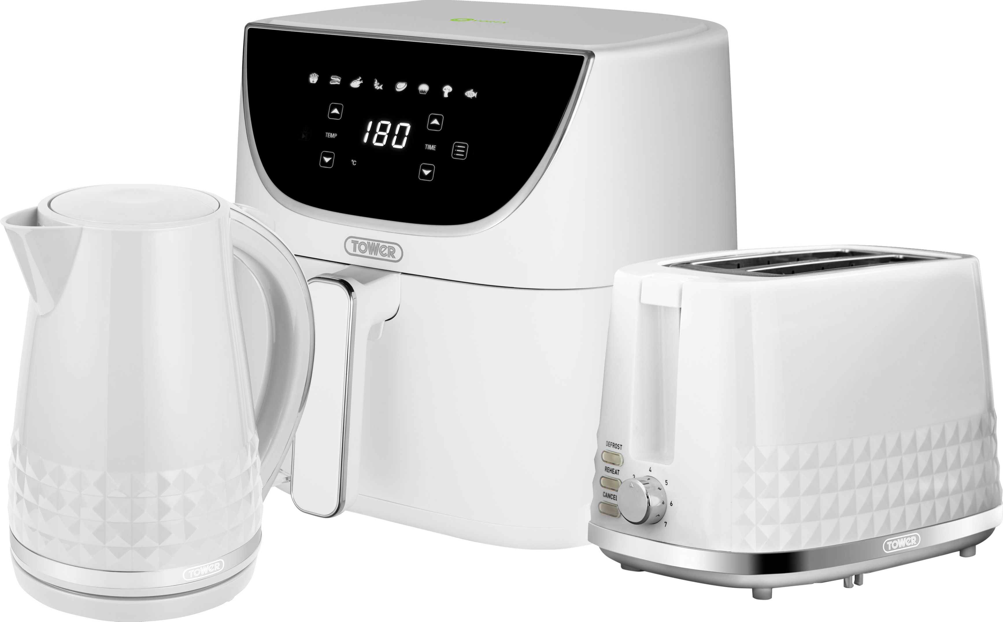 Tower Cavaletto EEJB251 Single Drawer Air Fryer, Kettle, Toaster Bundle - White, White