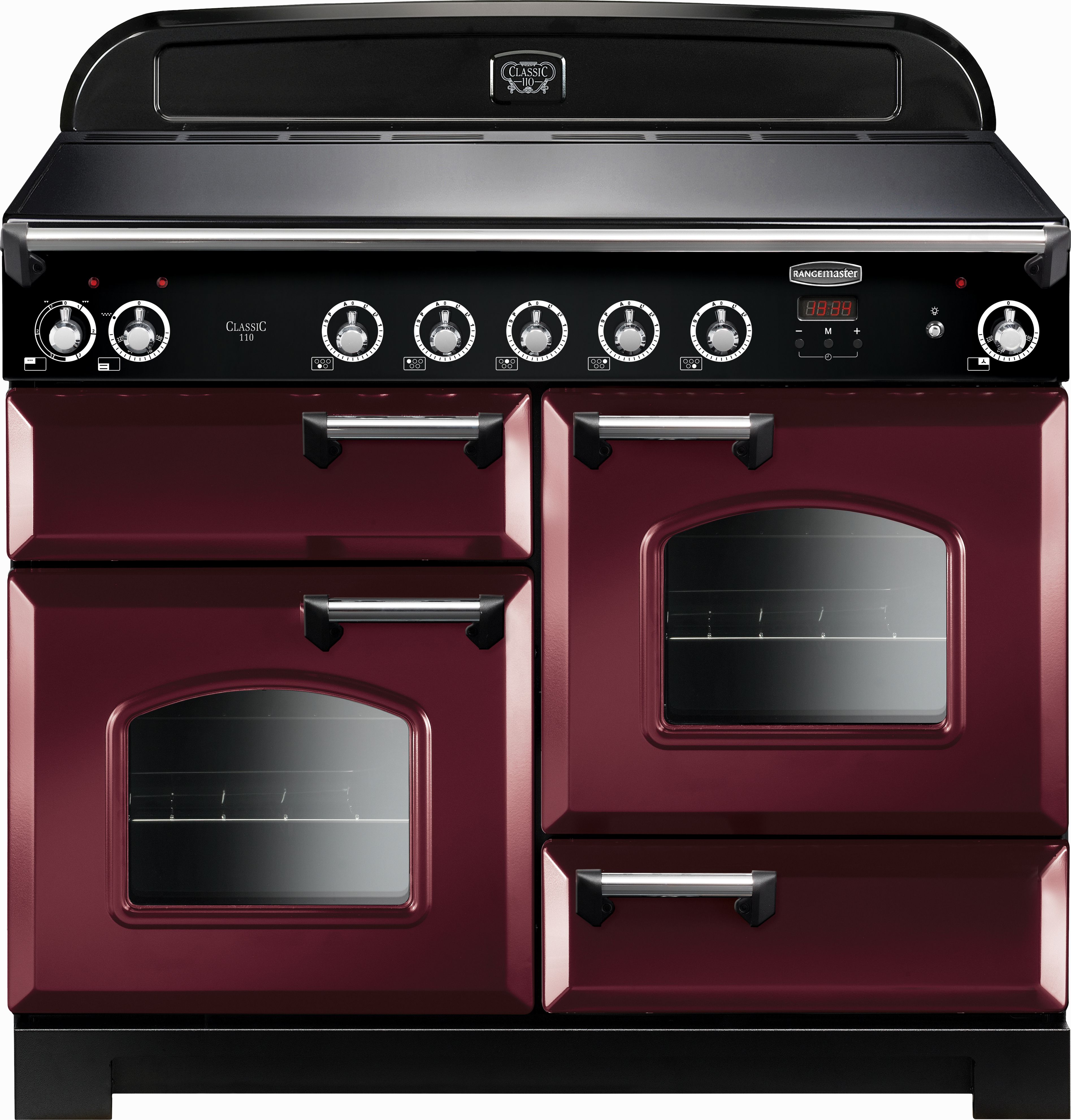 Rangemaster Classic CLA110EICY/C 110cm Electric Range Cooker with Induction Hob - Cranberry / Chrome - A/A Rated, Red