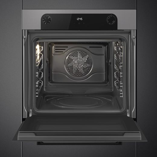 Smeg Musa SF6200TSI Built In Electric Single Oven - Silver - Oven with door open shot