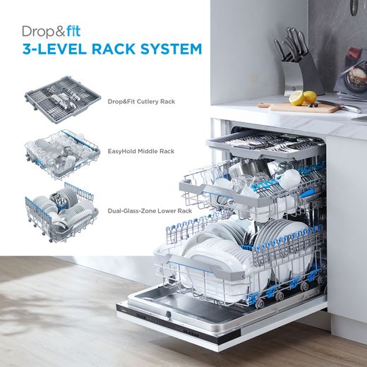Midea Standard Dishwasher - Stainless Steel - Annotation - 3 level rack shot