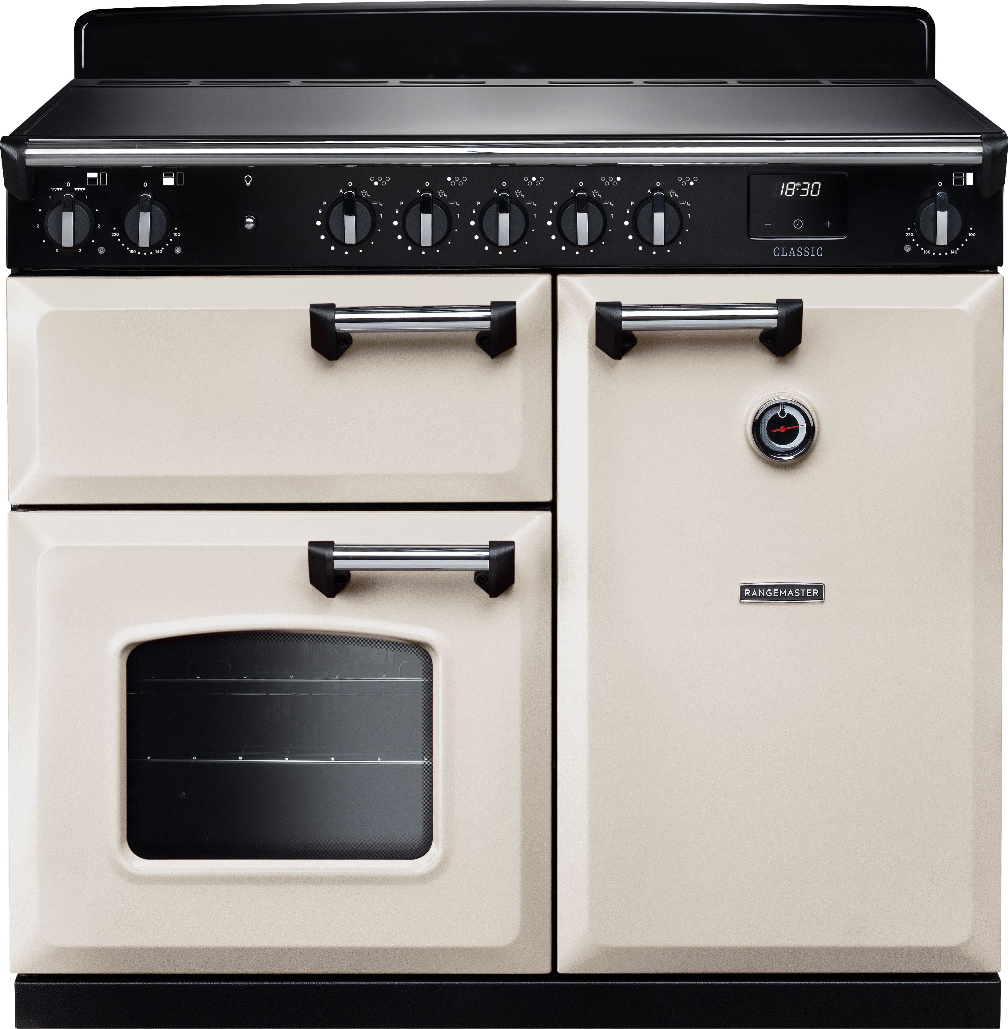 Image of Rangemaster Classic CL100EIPPCR/CM1 100cm wide Electric Range Cooker with Induction Hob - Cream / Chrome - A/A Rated, Cream