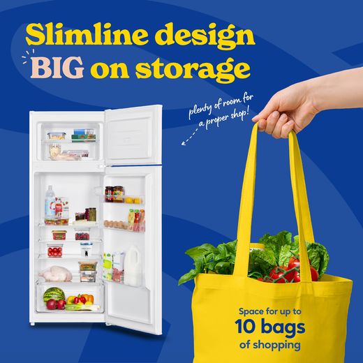 Russell Hobbs RH143TMFF542E1W 143cm 80/20 Small Fridge Freezer - White - Annotation - big storage shot