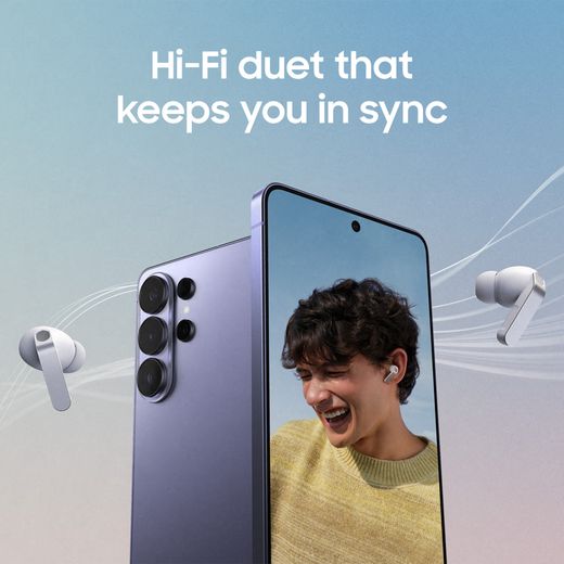 Samsung Galaxy Buds4 Pro Headphones - White - Annotation - Hi-fi duet shot
