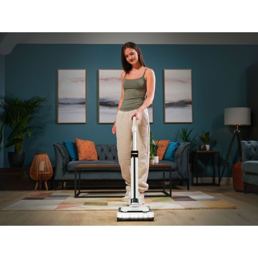 Gtech AirRAM 3 1-03-270 Cordless Vacuum Cleaner with up to 30 Minutes Run Time - White - Women hoovering floor shot