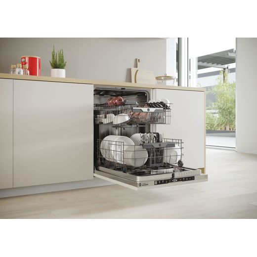 Hoover Integrated Standard Dishwasher - Silver - Dishwasher in kitchen with door open shot