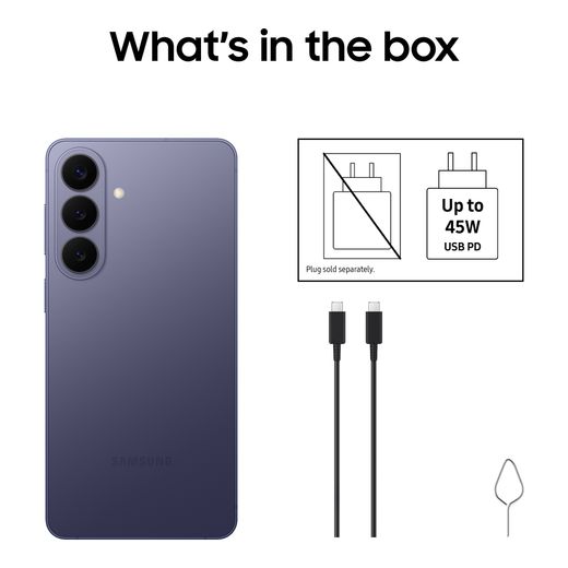 Samsung Galaxy S26+ 512GB Smartphone in Cobalt Violet - Annotation - Whats in the box shot