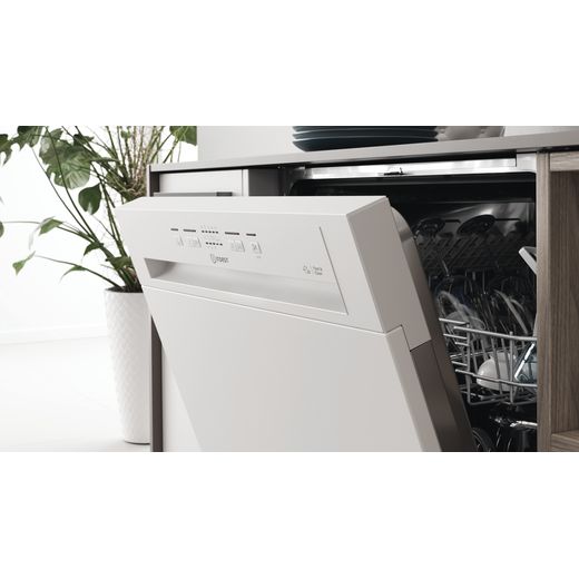 Indesit Integrated Standard Dishwasher - White - Close up of door half open shot