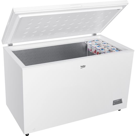 Beko Chest Freezer - White - Right perpsective with lid open shot