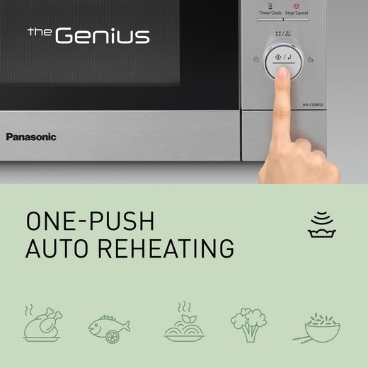 Panasonic 4-in-1 Air Fry NN-CD88QSBPQ 34 Litre 34cm High, Freestanding Combination Microwave Oven - Stainless Steel - annotation -one push shot 