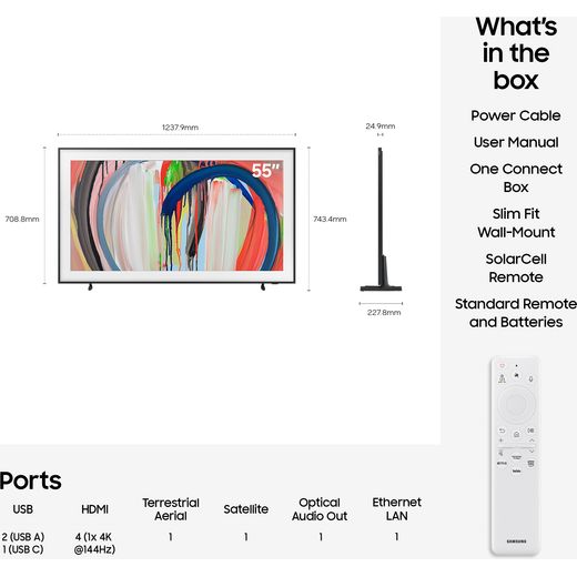 Samsung The Frame 55" 4K Ultra HD Smart TV - annotation - dimesons shot