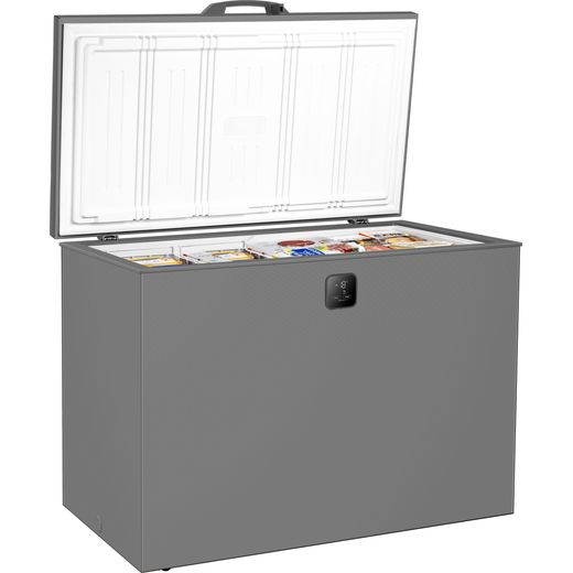 Hisense FT280WN3SGD Total No Frost Chest Freezer - Silver - right perpsective door open shot