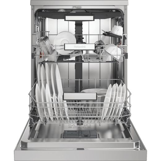 Hotpoint Standard Dishwasher - Stainless Steel - front with door open shot