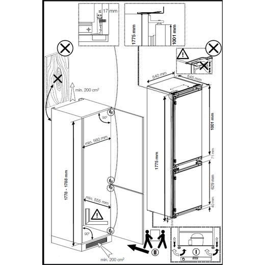 Beko Integrated 70/30 Frost Free Fridge Freezer with Sliding Door Fixing Kit - White - Annotation - Dimension shot