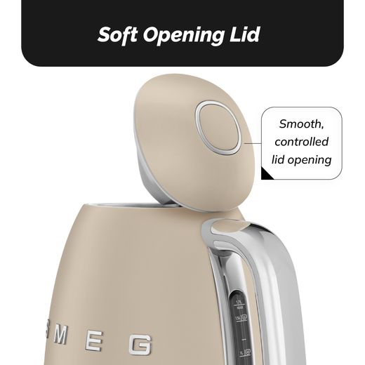 Smeg 50's Style KLF03MLMUK Kettle - Moonlight - Annotation - soft opening lid