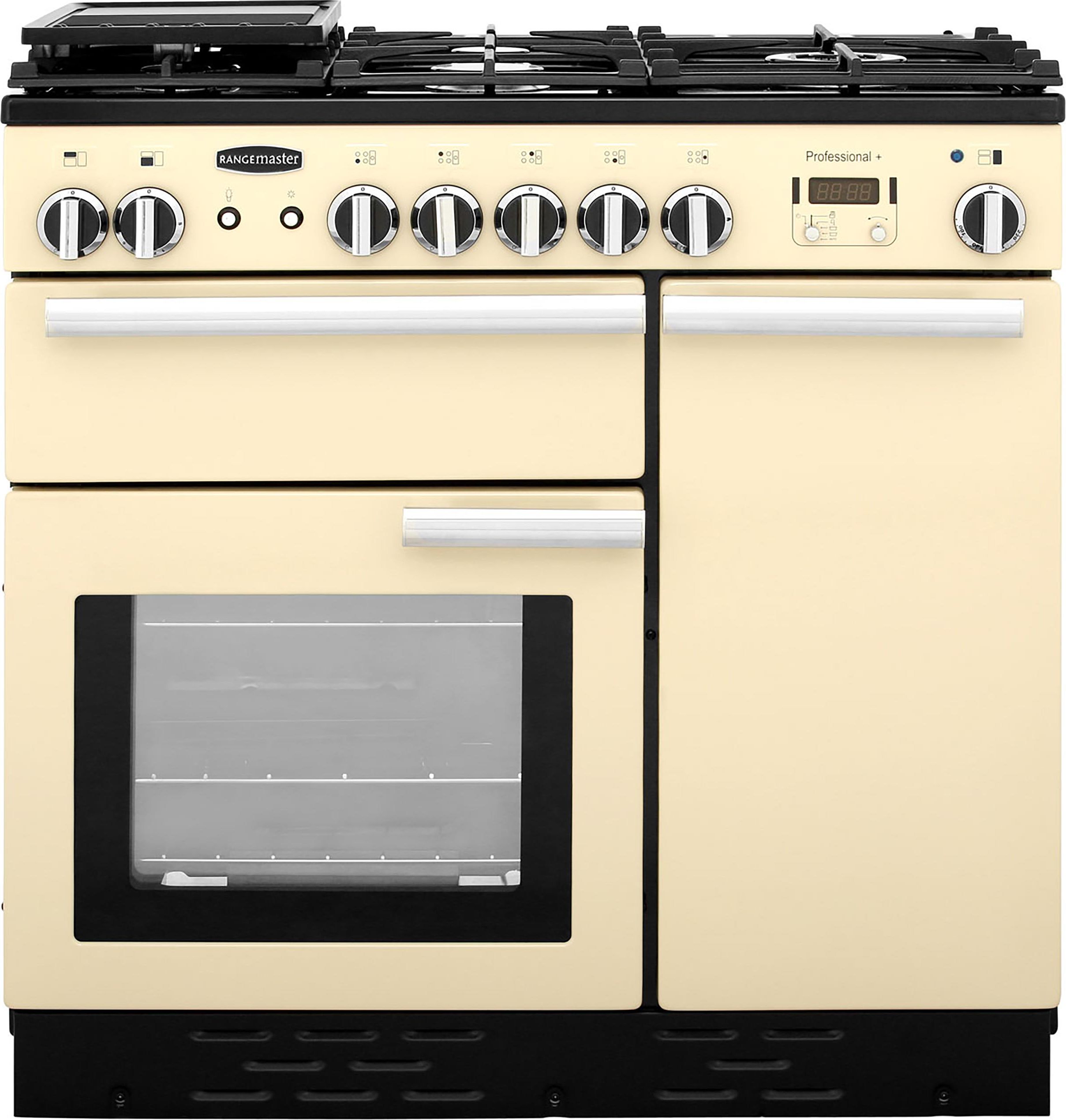 Rangemaster Professional Plus PROP90NGFCR/C 90cm Gas Range Cooker with Electric Fan Oven - Cream - A+/A Rated, Cream