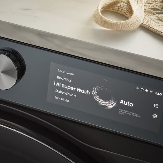 Hisense 7S Series WF7S1247BB 12kg Washing Machine with 1400 rpm - Black - Close up of control panel in room shot