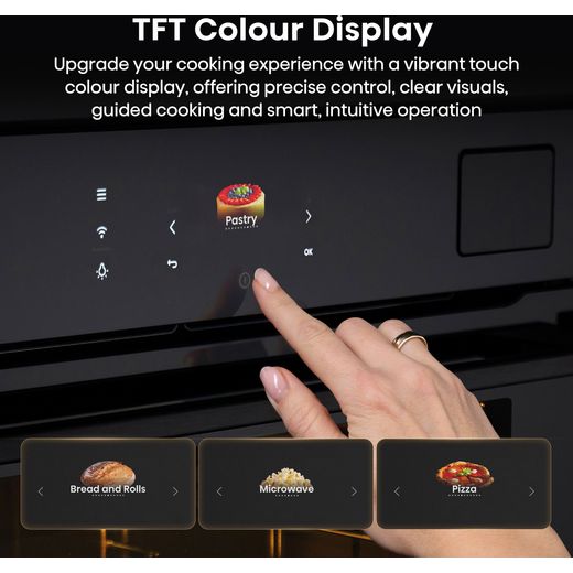 Hisense Hi8 BlackLine BAS6AH8BUKWF Wifi Connected Built In Electric Single Oven - Jet Black - Annotation - Colour display shot