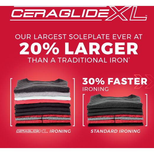 Tower CeraGlide XL Cordless T22035RED 3100 Watt Iron -Black / Red - Annotation - Largest soleplate
