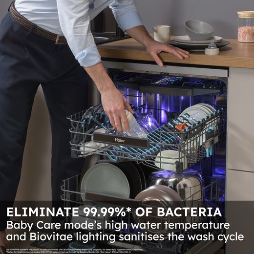 Haier Integrated Standard Dishwasher - Black Bezel  - Annotation - bacteria shot