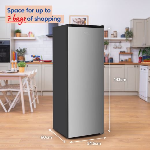 Russell Hobbs RH143FFFZ542E1SS 143cm Small Upright Freezer with Door-on-door Kit - Stainless Steel - Annotation -  dimension shot 