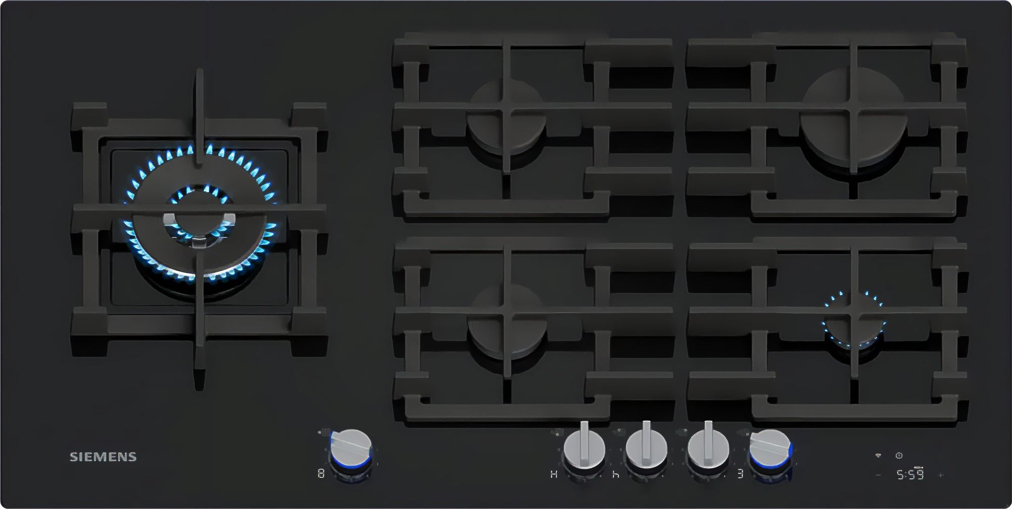 Siemens ER9A6SH40 Gas Hob - 90cm Width - Black - 5 Burners - Tempered Glass